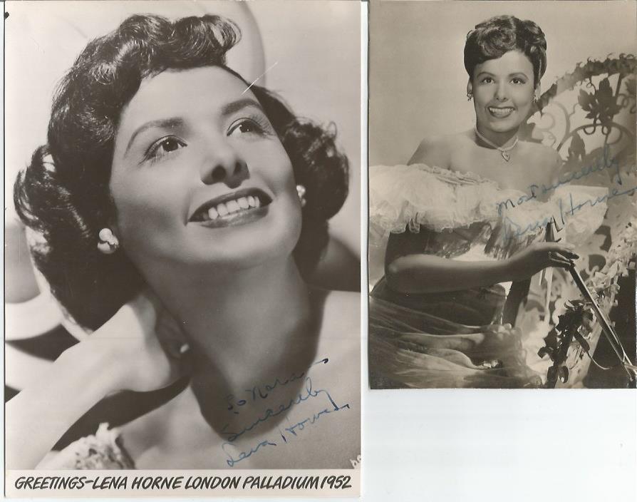 Lena Horne signed 2 vintage 6 x 4 photos. Good Condition. All signed items come with our certificate