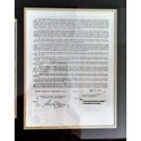 Frank Sinatra autograph, printed contract 20cm x 26cm dated 1975 and additional rider signed by