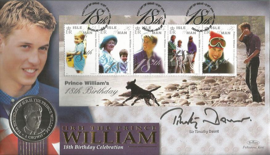 Sir Timothy Daunt signed HRH Prince William 18th Birthday celebration Coin Benham Official FDC