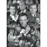 Roger Moore, Shirley Eaton, Honor Blackman and Judi Dench signed 12x8 b/w James Bond montage