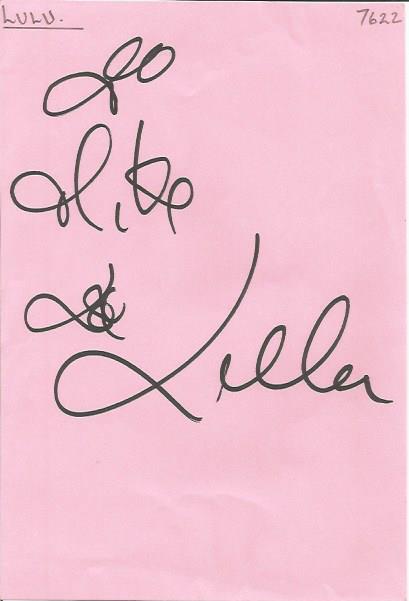 Lulu signed 6x4 pink card. Dedicated to Mike/Michael. Comes from large in person collection we are