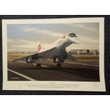 Concorde Limited edition signed print End of an Era. Depicting Concorde landing at Heathrow on