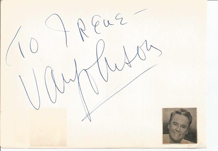 Van Johnson signed album page. Dedicated. Good Condition. All signed items come with our certificate