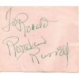 Rosalind Russell signed album page with 10x8 b/w photo. Dedicated. June 4, 1907, November 28, 1976