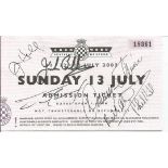 Jack Brabham, Danny Sullivan, Phil Hill signed Goodwood ticket. Alan Jones and Alan Mcnish on