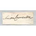 Simon Cameron signature piece. 1800s US Political Figure. Approx. 1.5x0.5. Stuck to slightly