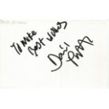 David Puttnam signed 6 x 4 white card to Mike, comes from large in person collection we are selling.