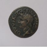 Divus Augustus, Restitution by Tiberius, 34-37 AD, AE, reverse with radiate head, obverse with S.