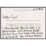 Lady Jane Fellowes, a handwritten note on Kensington Palace Lady Diana memorial card, dated 21.9.97,