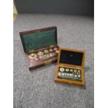 A set of metric weights by F.F. Becker, in a fitted mahogany case, together with another set of