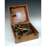 An early 20th century brass Naval sextant, with index mirror, horizon mirror eyepiece and