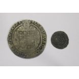 A James I half crown, together with a groat, F or better
