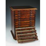 A 19th century rosewood and mahogany specimen cabinet, fitted with thirteen numbered drawers,