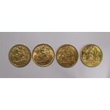 A gold half sovereign, dated 1893 together with another dated 1912 and two others dated 1925