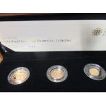 A UK 2011 gold sovereign three coin set, sovereign to a quarter sovereign