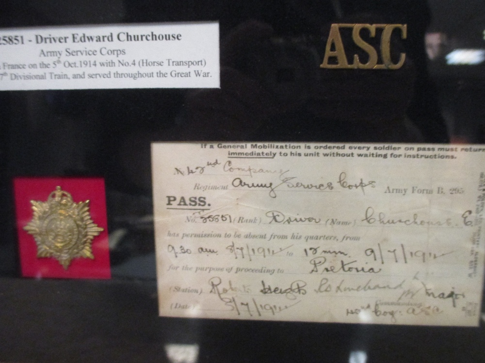 A framed group of WWI medals, to T/25851 driver Edward Churchouse, mounted with photograph and - Bild 3 aus 3