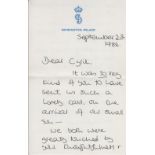 HRH Diana, Princess of Wales, a personal letter on plain ivory C.D. Kensington Palace paper, dated