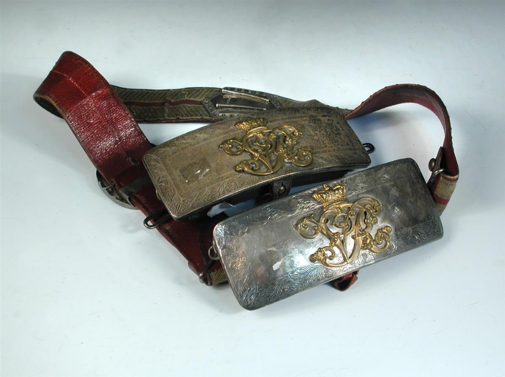 A Victorian silver officer's belt pouch, the interior with scrap of paper inscribed for Lieutenant