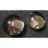 A pair of mid 19th century circular glass paperweights, one with an image of Queen Victoria, the