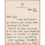 HRH Diana, Princess of Wales, a personal letter on red bordered Kensington Palace paper, dated April