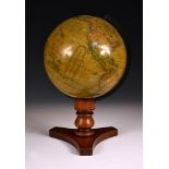 Thomas Malby, an eight inch terrestrial table globe, circa 1848, on a turned walnut triform base