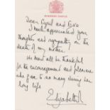 HM Queen Elizabeth II, a handwritten letter on Windsor Castle headed paper, thanking Cyril and Eva