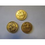 Three gold sovereigns, 1888, 1910 and 1968