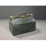 A late 19th century green alligator skin Gladstone bag, stamped for John Bagshaw & Son Liverpool,