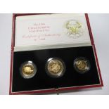 A UK 1986 three coin gold proof set, £2 to half sovereign
