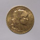 A French 1914 20 Franc gold coin 6.5g