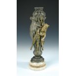 After Carl Kauba, a large Austrian Art Nouveau cold painted and gilt bronze vase, mounted to a