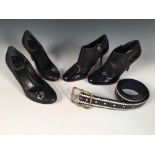 Christian Dior, a pair of black leather/patent low top ankle boots, size 37.5, 10cm (4in) stiletto