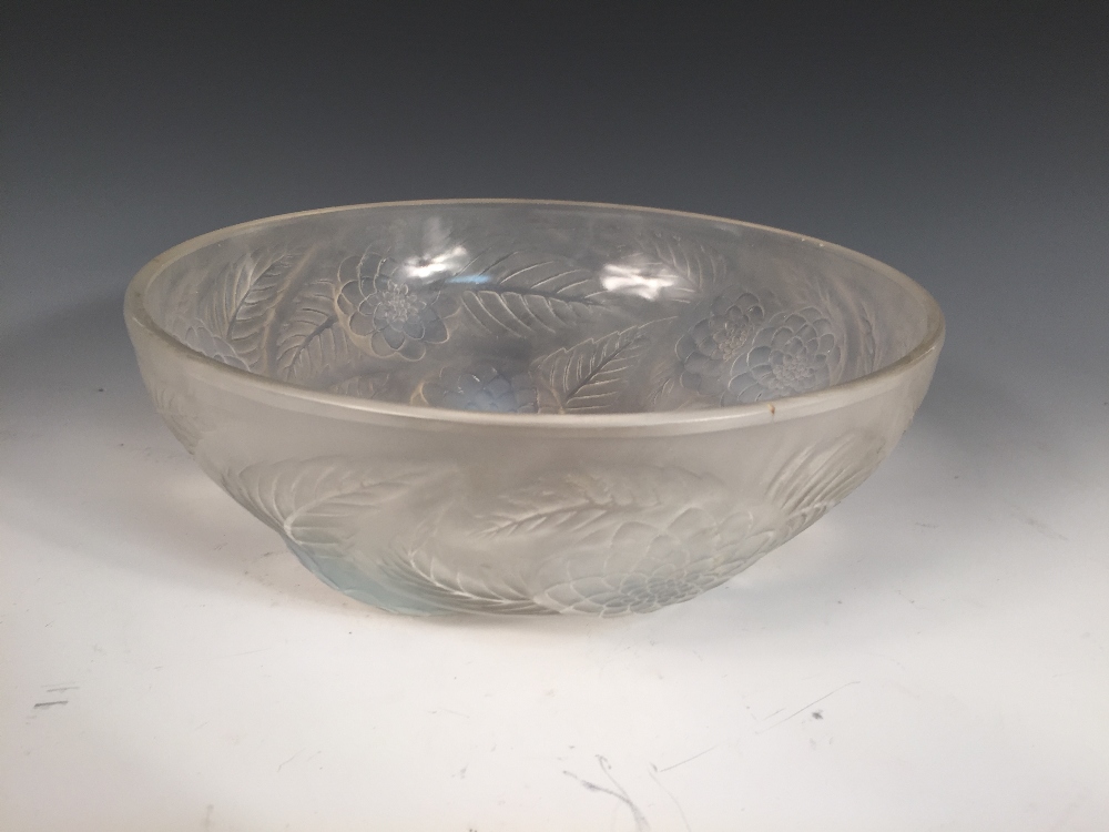 A René Lalique Dahlia pattern opalescent glass bowl, No. 3210, of circular form, moulded mark and