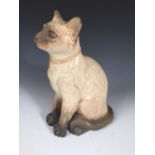 Bernard Rooke (British, born 1938), studio pottery model of a cat, the seated Siamese with incised