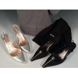 Alexander McQueen, a pair of silver sling back shoes, size 38.5, 10cm (4in) stiletto heel, pointed