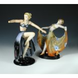 Two Continental Art Deco figures, each modelled as dancers, the first with printed and impressed