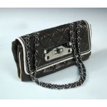 Chanel, a brown quilted leather clutch, chocolate brown with cream contrast stitching and cream