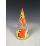 A Clarice Cliff Windbells pattern conical sifter, printed marks 14½cm (5in) Restored.