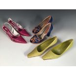 Prada, a pair of lime green court shoes, with extended narrow toe, size 37.5, 5cm heel, together