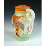A Clarice Cliff Windbells pattern Isis jug, printed and moulded marks 25cm (10in)