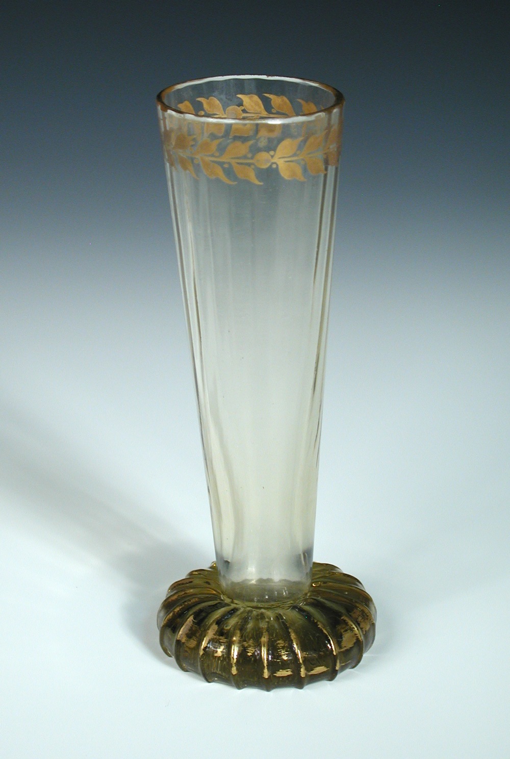 A Gallé gilt decorated glass vase, the tapering cylindrical form to a compressed circular foot