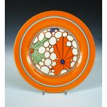 A Clarice Cliff Broth pattern plate, printed marks 25cm (10in)