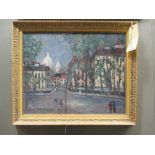 French School (20th Century), Paris street scene, oil on canvas, with another scene on the reverse
