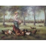 Luigi Rocca Comtodimella, Feeding the chickens, oil on canvas, signed, 70 x 100cm