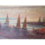 Verier (French, 20th Century), Sailing ships at sunset, oil on canvas, 60 x 89cm