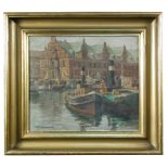 Axel Johansen (Danish, 1872-1938) Harbour scene signed lower left "Axel Johansen" oil on canvas 33 x