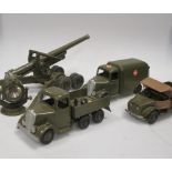 Britains and similar army vehicles to include an ambulance, Horitzer, two tracked troop carriers and
