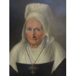 Dutch School (19th century), Portrait of an old lady, head and shoulders wearing white bonnet, oil