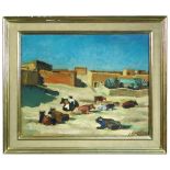 § Alfred Schmidiger (Swiss, 1892-1977) Moroccan village scene with cattle signed lower right "