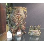 A Chinese stone archaic bronze style vase and cover